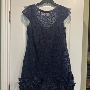 Jessica Howard Blue Ruffled Sheath Dress V-neck Cap Sleeve